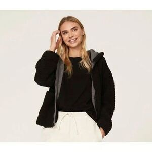 SPLENDID Brandy Fuzzy Fleece Sherpa Jacket XS Oversized Full Zip Black Hooded A2